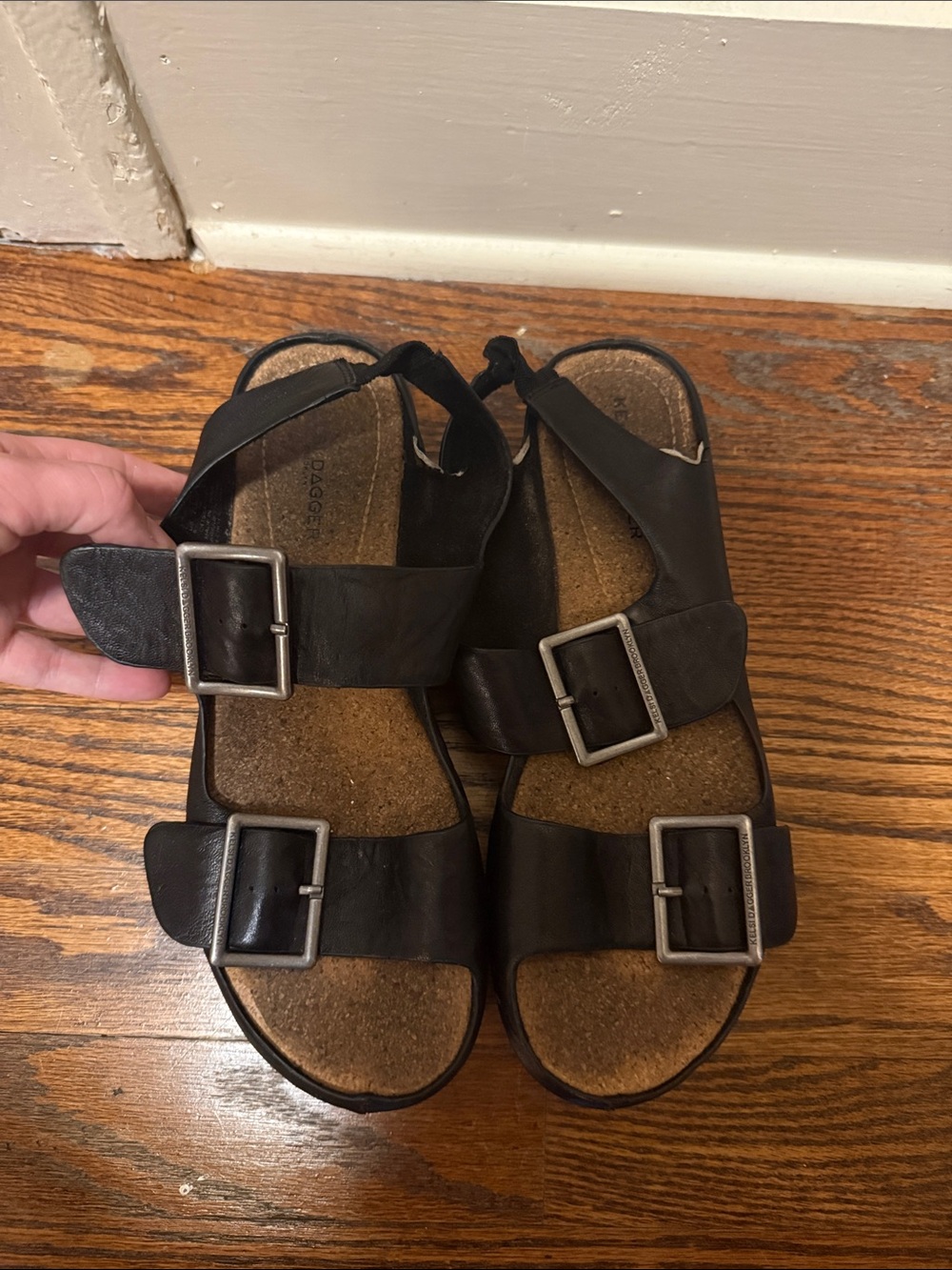 Kelsi Dagger brand Black Double-Buckle Cork Footbed Sandals